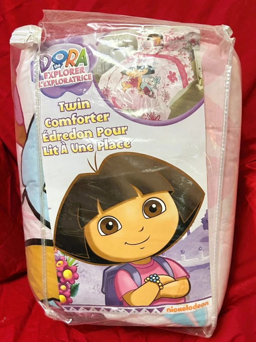 NEW~TWIN sz~Comforter+Sheet Set~Dora the Explorer boots monkey~pink COTTON RICH